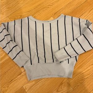 Express Light Gray Sweater with Black Stripes